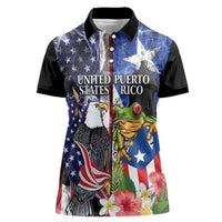 United States Puerto Rico Women Polo Shirt USA Eagle Coqui Drum Tropical Flowers - Wonder Print Shop