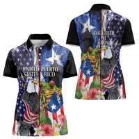 United States Puerto Rico Women Polo Shirt USA Eagle Coqui Drum Tropical Flowers - Wonder Print Shop