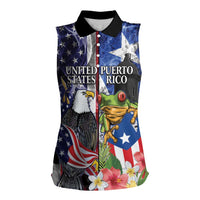 United States Puerto Rico Women Sleeveless Polo Shirt USA Eagle Coqui Drum Tropical Flowers - Wonder Print Shop
