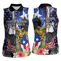 United States Puerto Rico Women Sleeveless Polo Shirt USA Eagle Coqui Drum Tropical Flowers - Wonder Print Shop