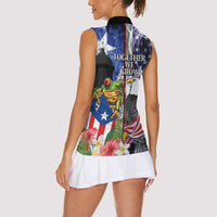 United States Puerto Rico Women Sleeveless Polo Shirt USA Eagle Coqui Drum Tropical Flowers - Wonder Print Shop