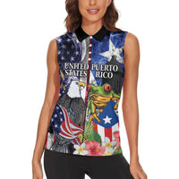 United States Puerto Rico Women Sleeveless Polo Shirt USA Eagle Coqui Drum Tropical Flowers - Wonder Print Shop