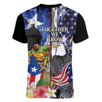 United States Puerto Rico Women V-Neck T-Shirt USA Eagle Coqui Drum Tropical Flowers - Wonder Print Shop