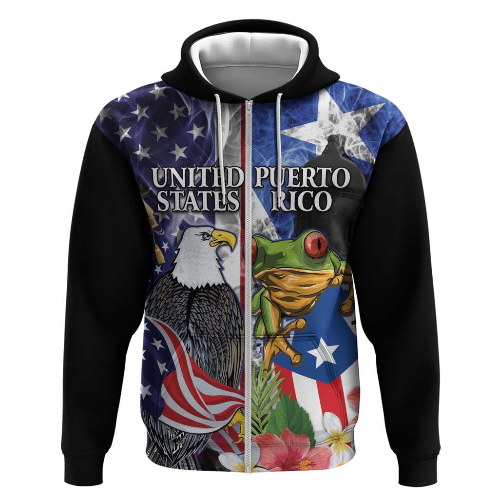United States Puerto Rico Zip Hoodie USA Eagle Coqui Drum Tropical Flowers - Wonder Print Shop