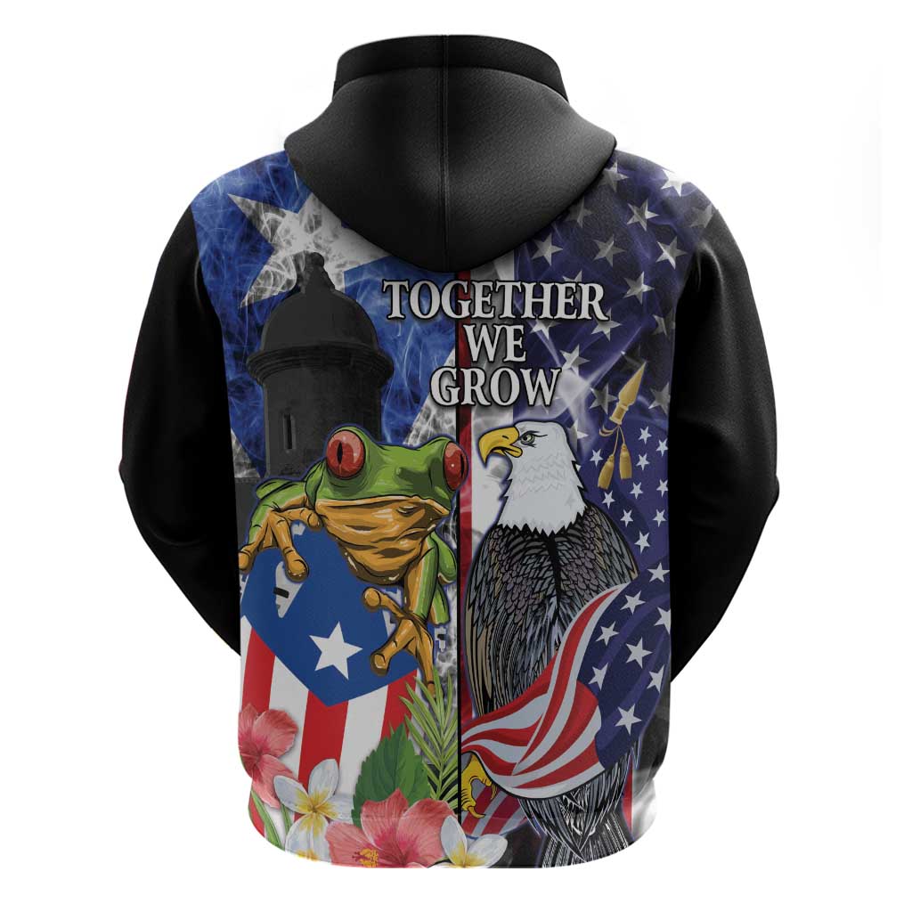 United States Puerto Rico Zip Hoodie USA Eagle Coqui Drum Tropical Flowers - Wonder Print Shop