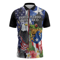 United States Puerto Rico Zipper Polo Shirt USA Eagle Coqui Drum Tropical Flowers - Wonder Print Shop