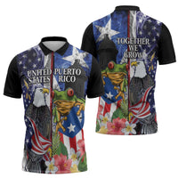 United States Puerto Rico Zipper Polo Shirt USA Eagle Coqui Drum Tropical Flowers - Wonder Print Shop