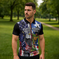 United States Puerto Rico Zipper Polo Shirt USA Eagle Coqui Drum Tropical Flowers - Wonder Print Shop