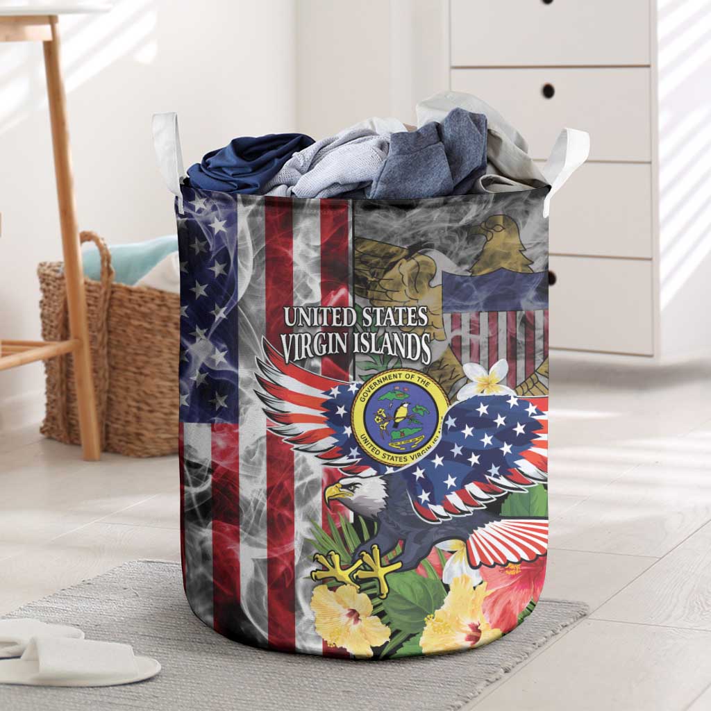 US Virgin Islands USA Half Flag Laundry Basket Together We Grow Smoke Effect - Wonder Print Shop