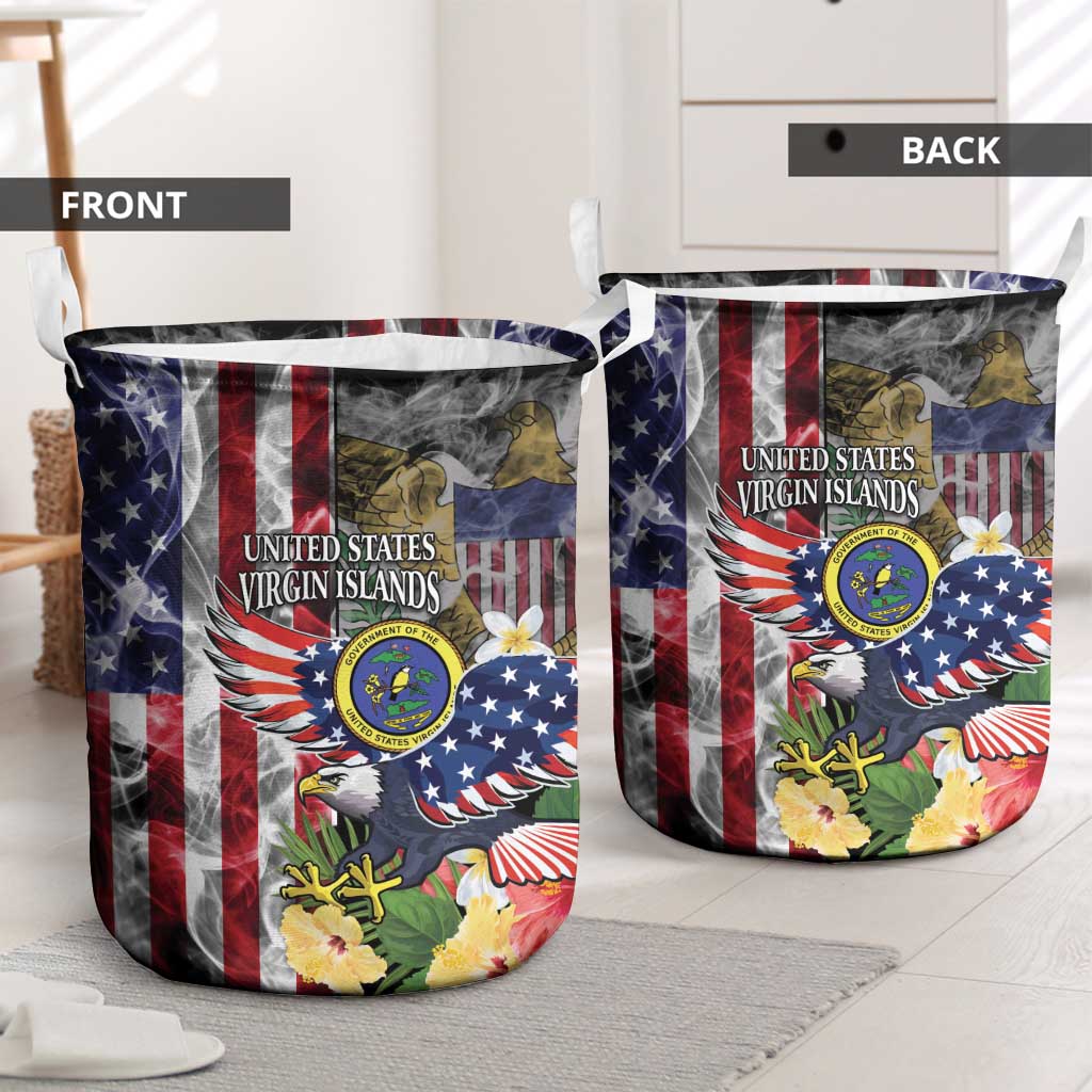 US Virgin Islands USA Half Flag Laundry Basket Together We Grow Smoke Effect - Wonder Print Shop
