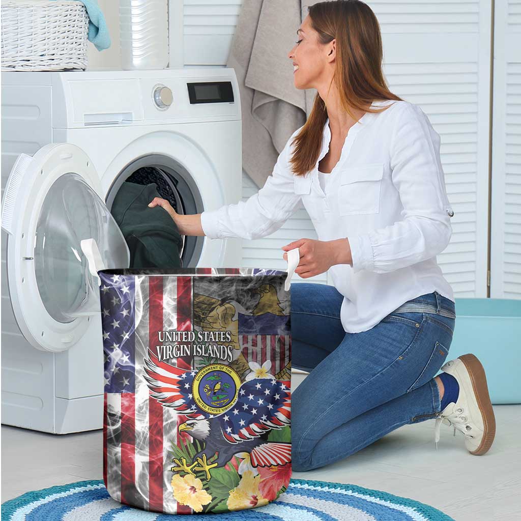 US Virgin Islands USA Half Flag Laundry Basket Together We Grow Smoke Effect - Wonder Print Shop
