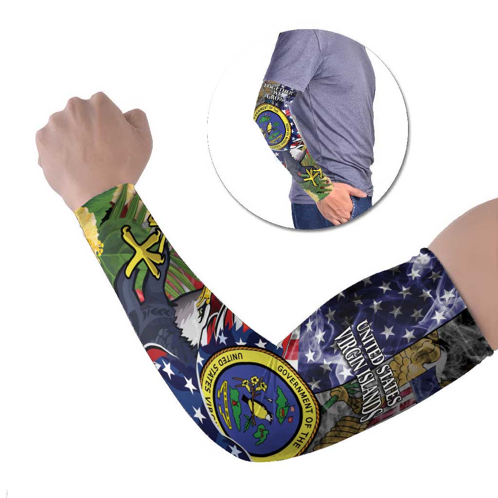 US Virgin Islands USA Half Flag Arm Sleeves Together We Grow Smoke Effect - Wonder Print Shop