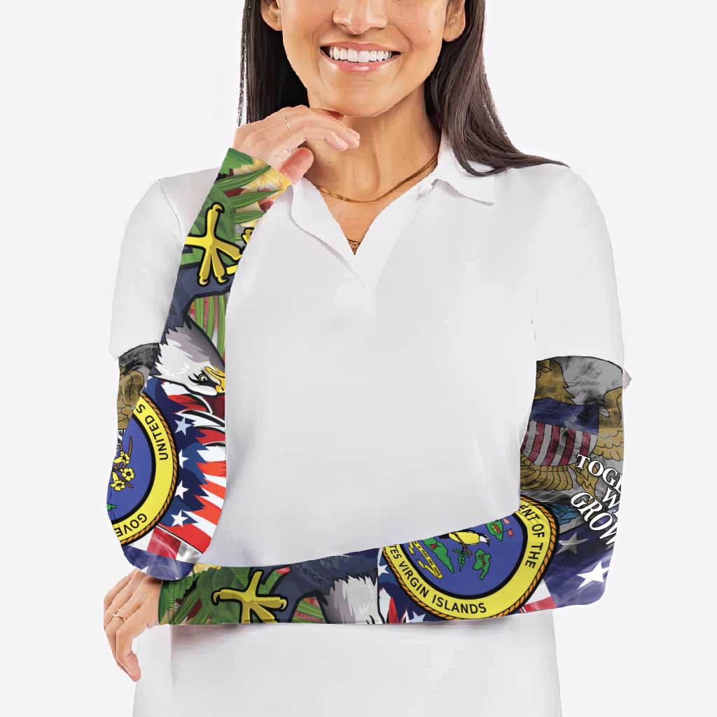 US Virgin Islands USA Half Flag Arm Sleeves Together We Grow Smoke Effect - Wonder Print Shop