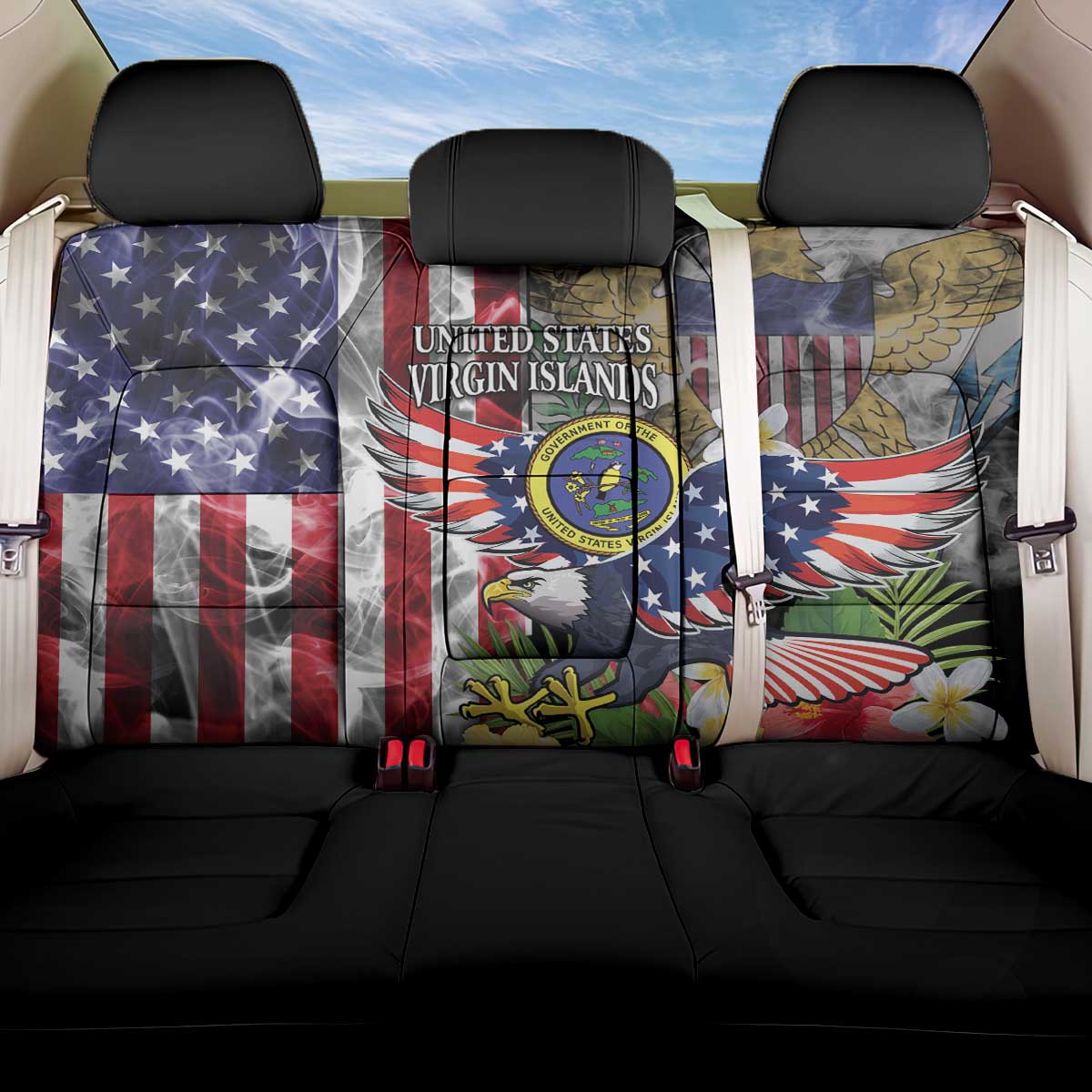 US Virgin Islands USA Half Flag Back Car Seat Cover Together We Grow Smoke Effect - Wonder Print Shop