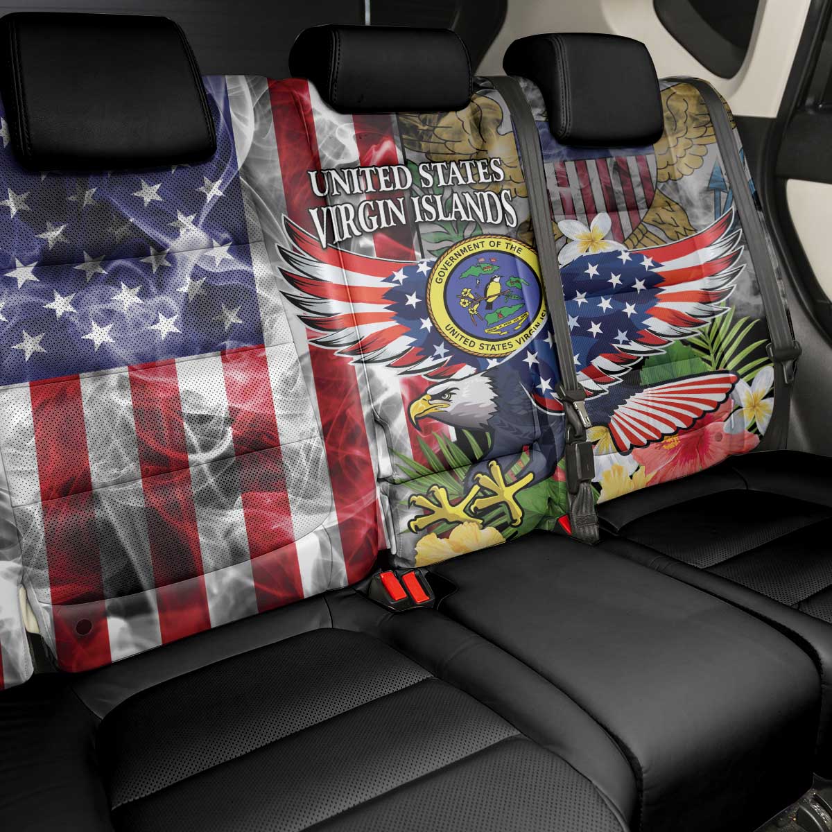 US Virgin Islands USA Half Flag Back Car Seat Cover Together We Grow Smoke Effect - Wonder Print Shop