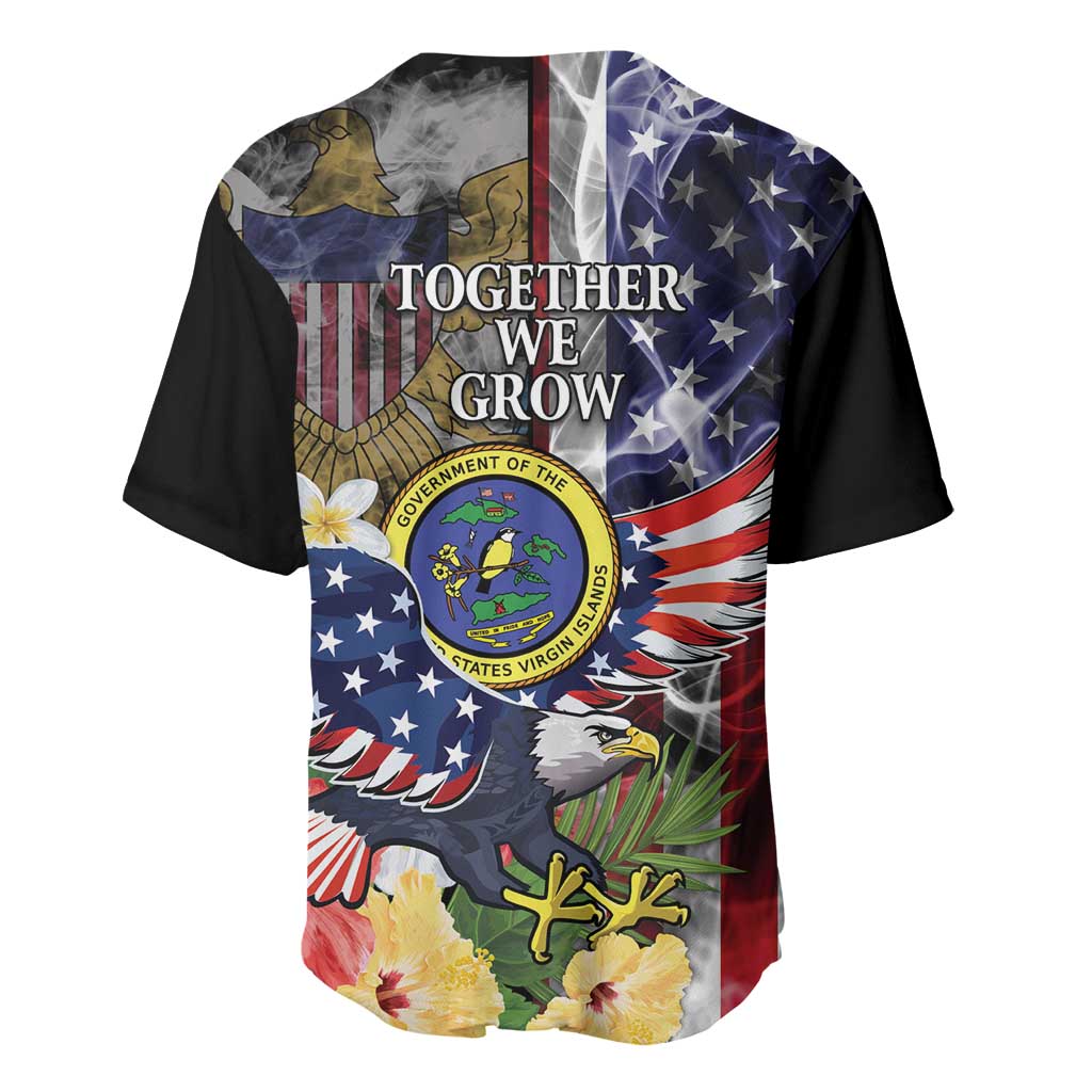 US Virgin Islands USA Half Flag Baseball Jersey Together We Grow Smoke Effect - Wonder Print Shop
