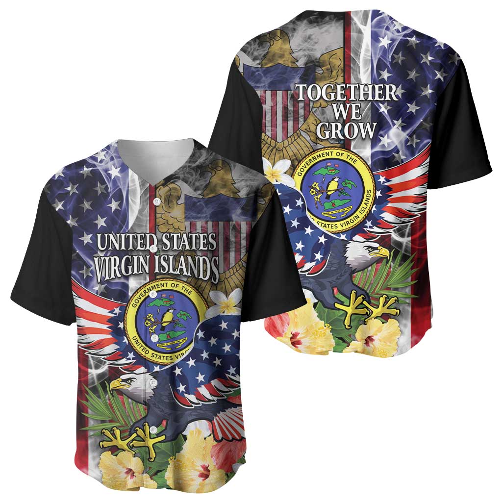 US Virgin Islands USA Half Flag Baseball Jersey Together We Grow Smoke Effect - Wonder Print Shop