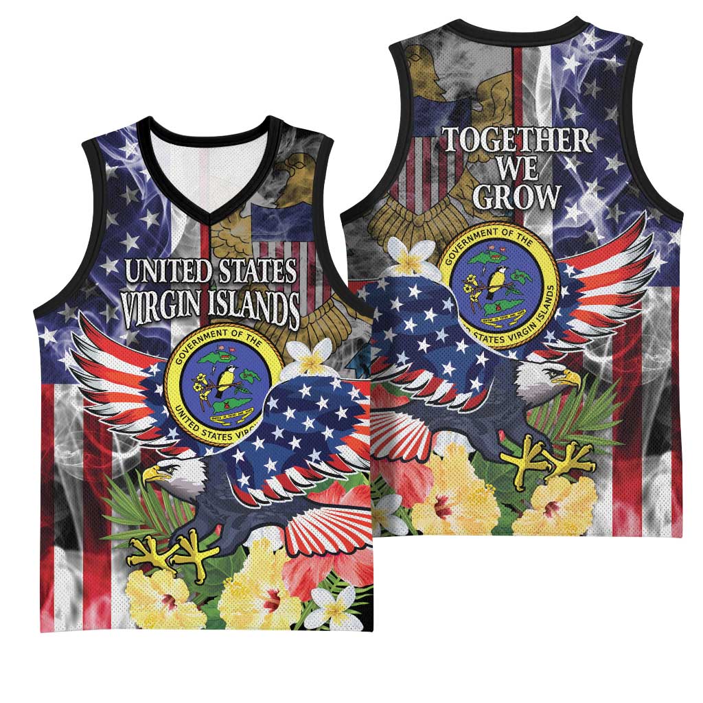 US Virgin Islands USA Half Flag Basketball Jersey Together We Grow Smoke Effect - Wonder Print Shop