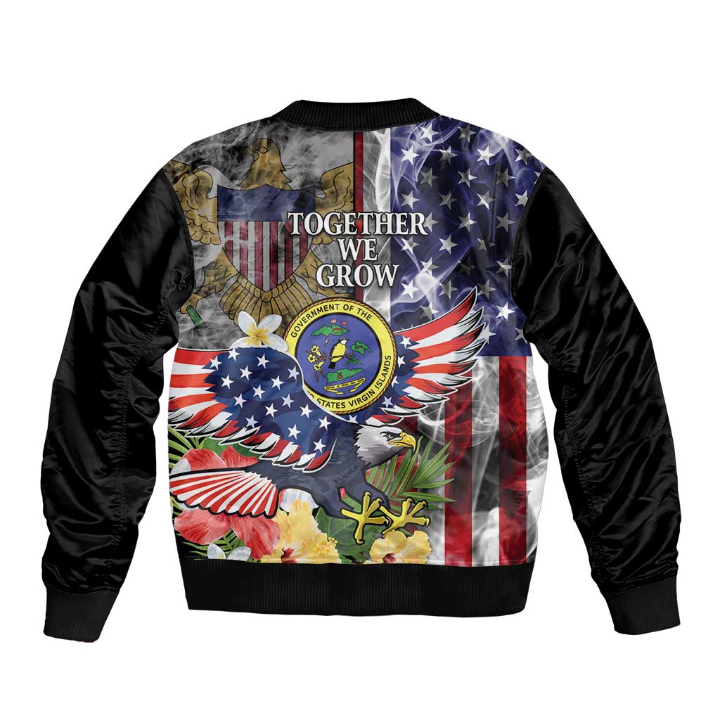 US Virgin Islands USA Half Flag Bomber Jacket Together We Grow Smoke Effect - Wonder Print Shop
