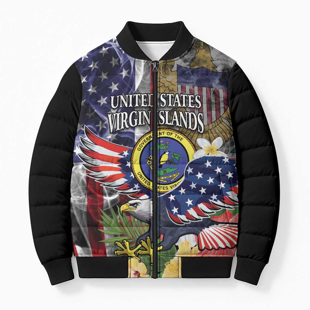 US Virgin Islands USA Half Flag Bomber Puffer Jacket Together We Grow Smoke Effect - Wonder Print Shop