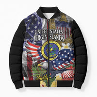 US Virgin Islands USA Half Flag Bomber Puffer Jacket Together We Grow Smoke Effect - Wonder Print Shop