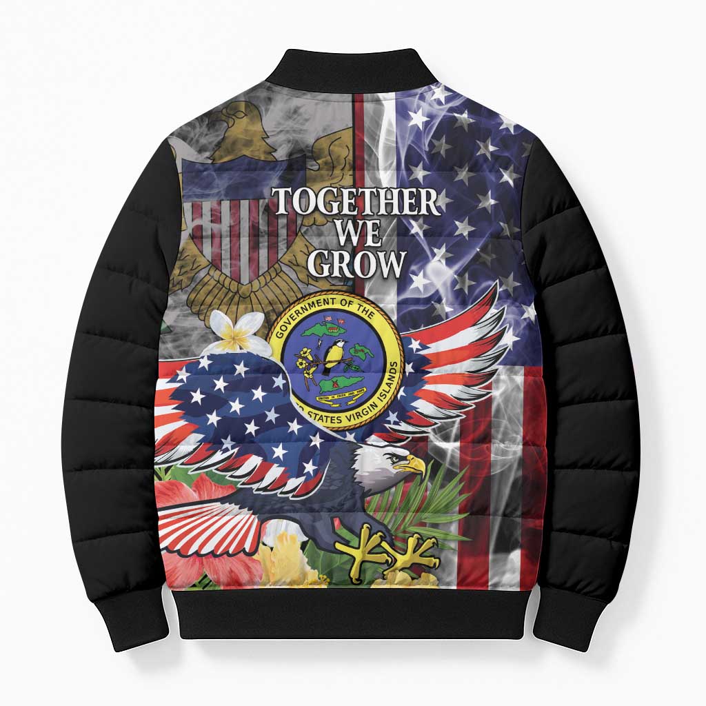US Virgin Islands USA Half Flag Bomber Puffer Jacket Together We Grow Smoke Effect - Wonder Print Shop