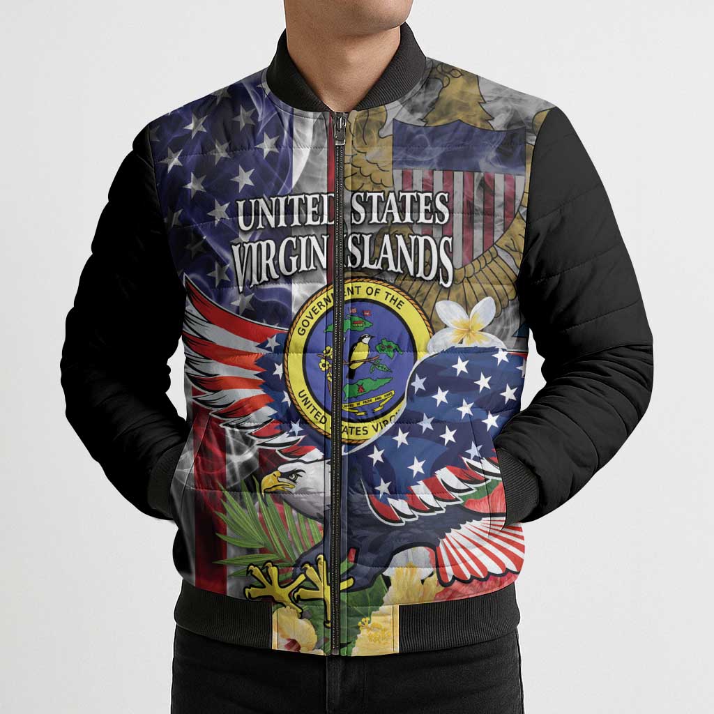 US Virgin Islands USA Half Flag Bomber Puffer Jacket Together We Grow Smoke Effect - Wonder Print Shop