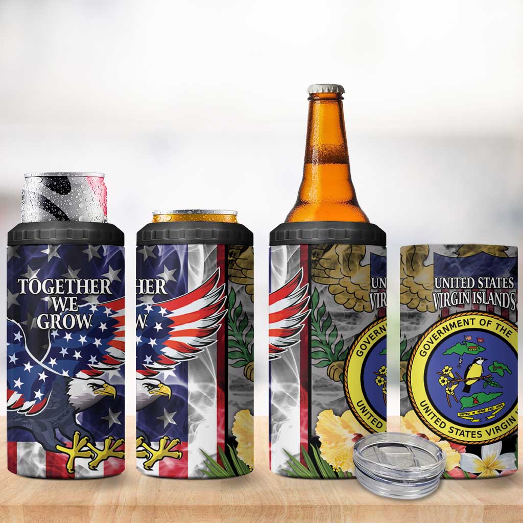 US Virgin Islands USA Half Flag 4 in 1 Can Cooler Tumbler Together We Grow Smoke Effect - Wonder Print Shop