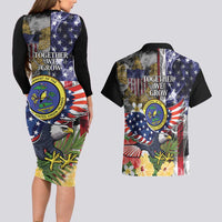 US Virgin Islands USA Half Flag Couples Matching Long Sleeve Bodycon Dress and Hawaiian Shirt Together We Grow Smoke Effect - Wonder Print Shop