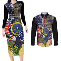 US Virgin Islands USA Half Flag Couples Matching Long Sleeve Bodycon Dress and Long Sleeve Button Shirt Together We Grow Smoke Effect - Wonder Print Shop
