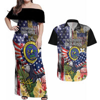 US Virgin Islands USA Half Flag Couples Matching Off Shoulder Maxi Dress and Hawaiian Shirt Together We Grow Smoke Effect - Wonder Print Shop