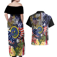 US Virgin Islands USA Half Flag Couples Matching Off Shoulder Maxi Dress and Hawaiian Shirt Together We Grow Smoke Effect - Wonder Print Shop