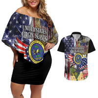 US Virgin Islands USA Half Flag Couples Matching Off Shoulder Short Dress and Hawaiian Shirt Together We Grow Smoke Effect - Wonder Print Shop