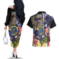 US Virgin Islands USA Half Flag Couples Matching Off The Shoulder Long Sleeve Dress and Hawaiian Shirt Together We Grow Smoke Effect - Wonder Print Shop