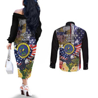 US Virgin Islands USA Half Flag Couples Matching Off The Shoulder Long Sleeve Dress and Long Sleeve Button Shirt Together We Grow Smoke Effect - Wonder Print Shop