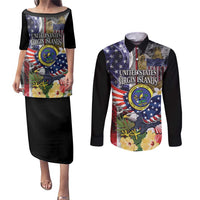 US Virgin Islands USA Half Flag Couples Matching Puletasi and Long Sleeve Button Shirt Together We Grow Smoke Effect - Wonder Print Shop