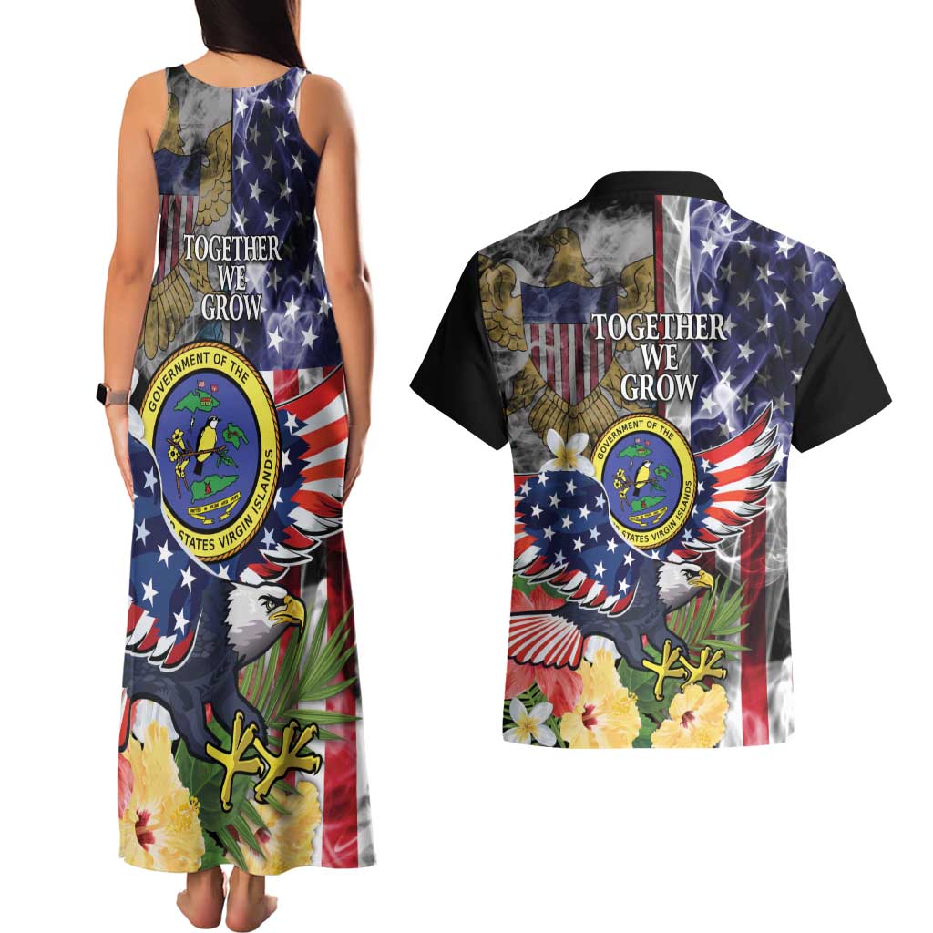 US Virgin Islands USA Half Flag Couples Matching Tank Maxi Dress and Hawaiian Shirt Together We Grow Smoke Effect - Wonder Print Shop