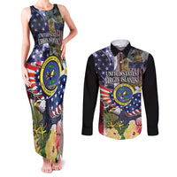 US Virgin Islands USA Half Flag Couples Matching Tank Maxi Dress and Long Sleeve Button Shirt Together We Grow Smoke Effect - Wonder Print Shop