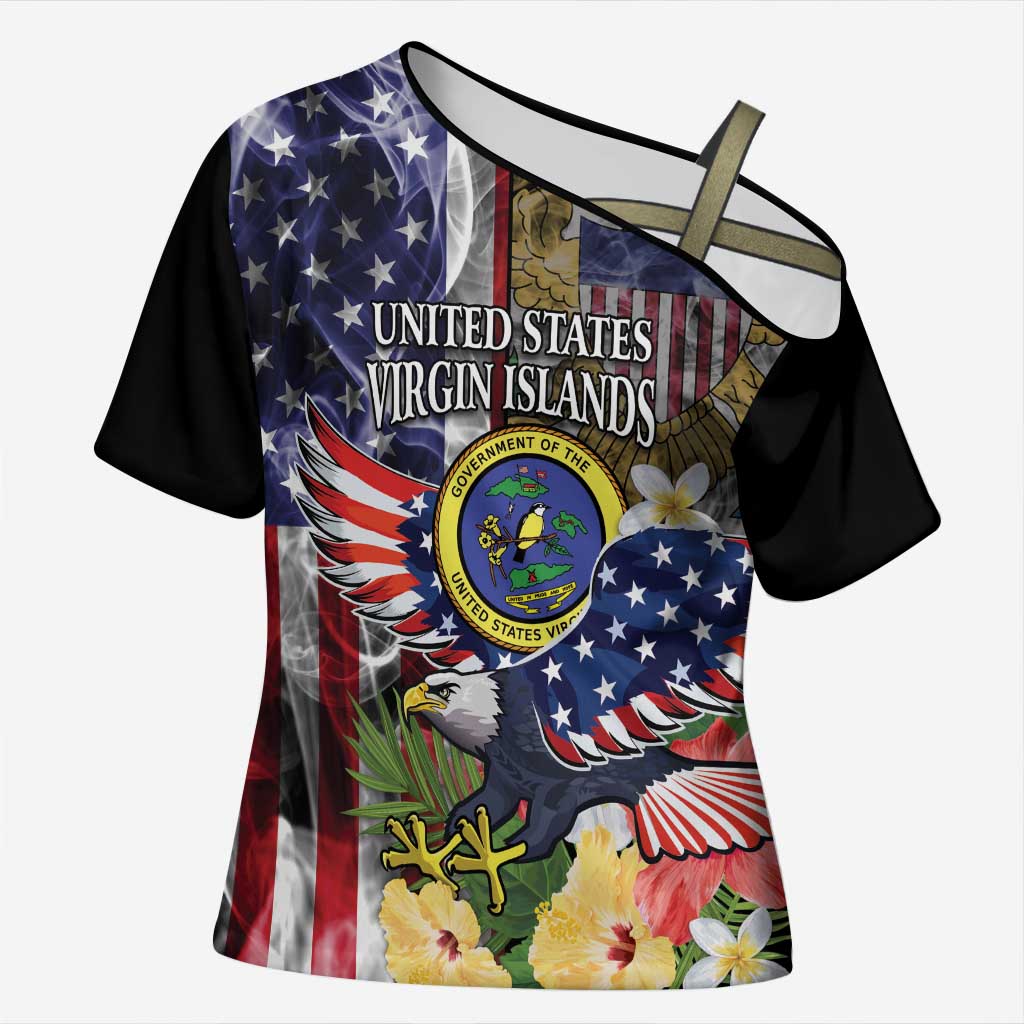 US Virgin Islands USA Half Flag Cross Shoulder Shirt Together We Grow Smoke Effect - Wonder Print Shop
