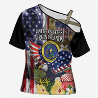 US Virgin Islands USA Half Flag Cross Shoulder Shirt Together We Grow Smoke Effect - Wonder Print Shop
