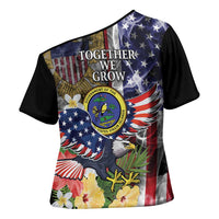 US Virgin Islands USA Half Flag Cross Shoulder Shirt Together We Grow Smoke Effect - Wonder Print Shop