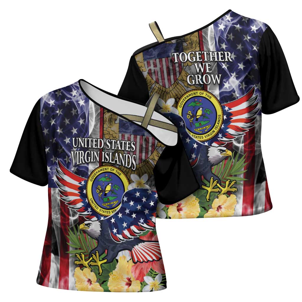 US Virgin Islands USA Half Flag Cross Shoulder Shirt Together We Grow Smoke Effect - Wonder Print Shop