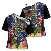 US Virgin Islands USA Half Flag Cross Shoulder Shirt Together We Grow Smoke Effect - Wonder Print Shop