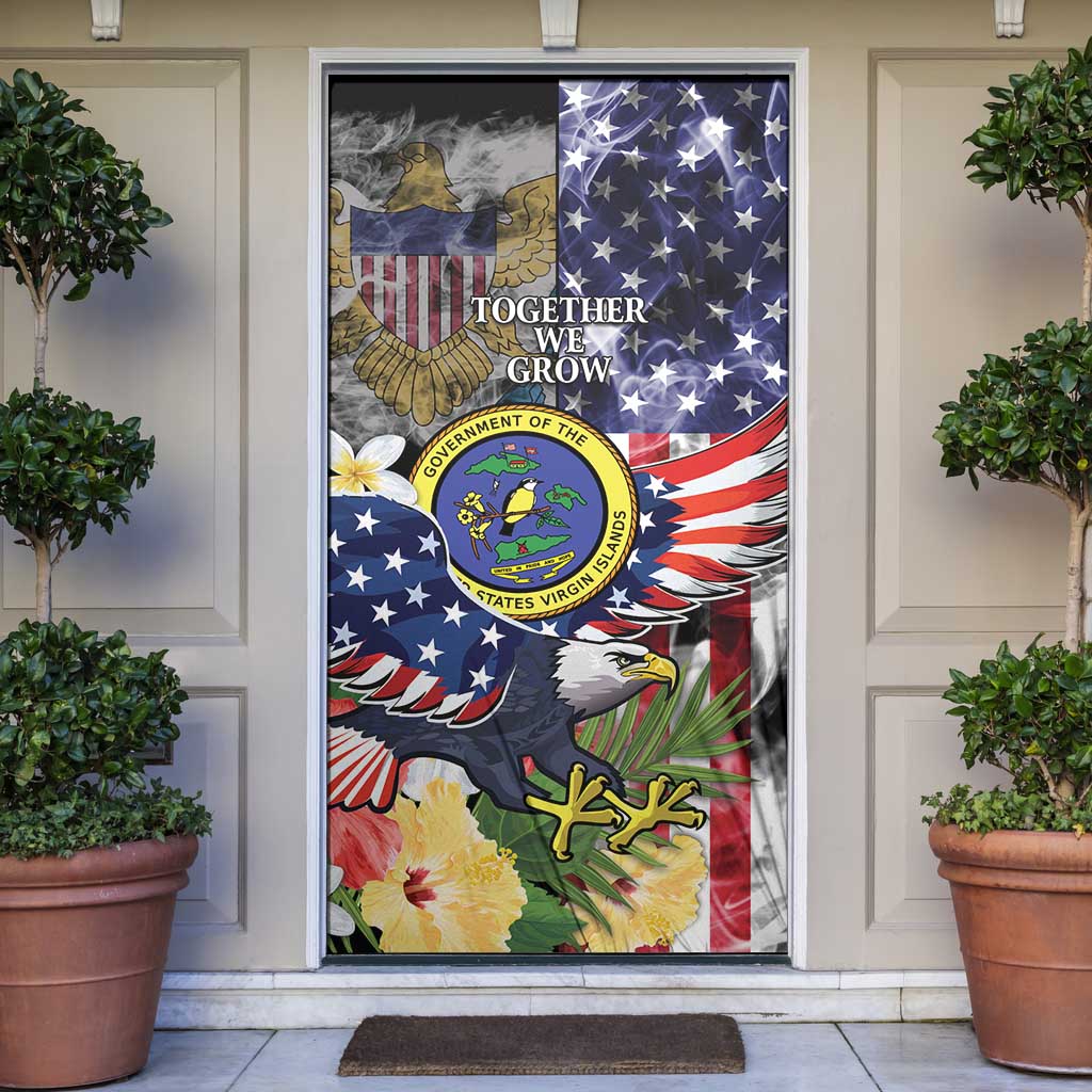 US Virgin Islands USA Half Flag Door Cover Together We Grow Smoke Effect - Wonder Print Shop
