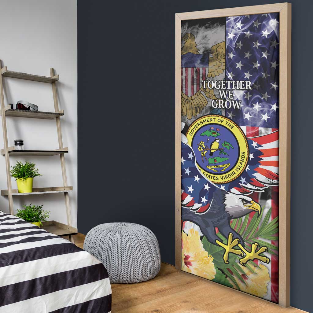 US Virgin Islands USA Half Flag Door Cover Together We Grow Smoke Effect - Wonder Print Shop