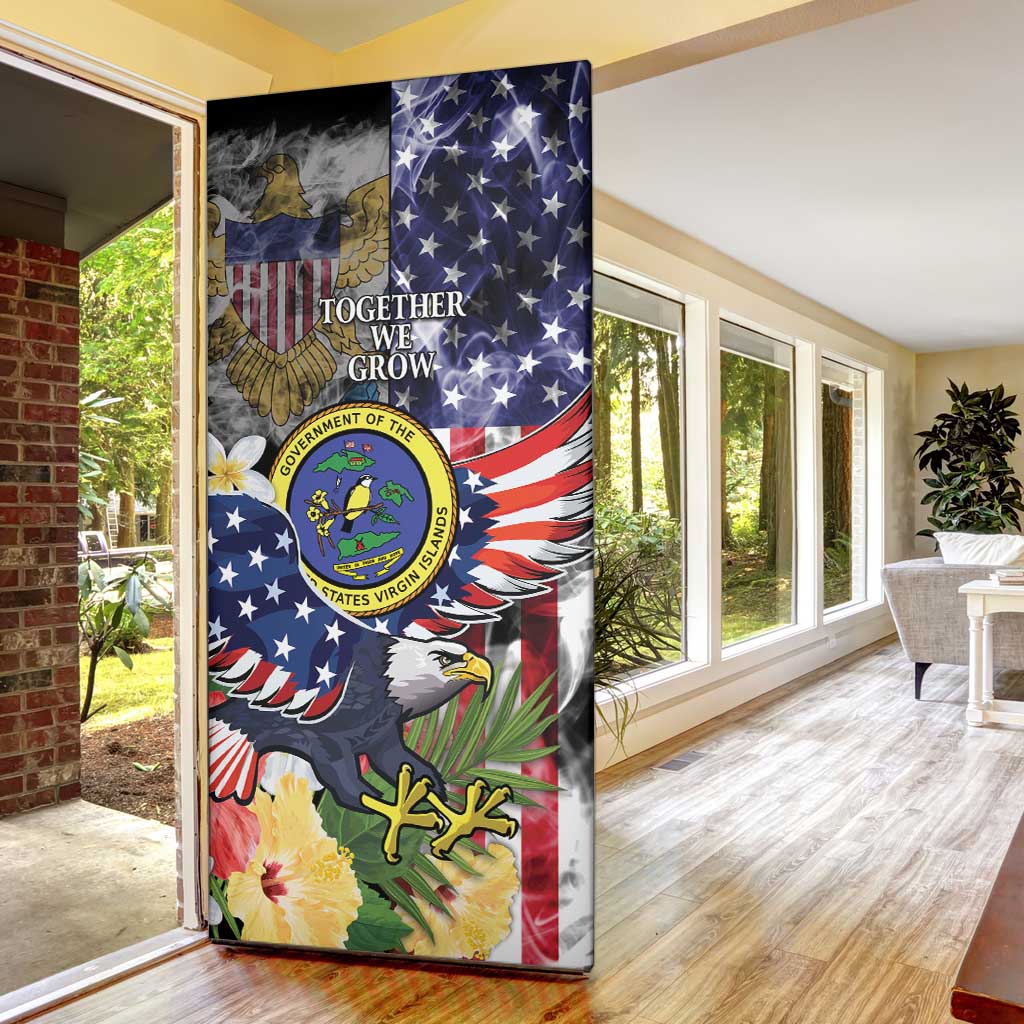 US Virgin Islands USA Half Flag Door Cover Together We Grow Smoke Effect - Wonder Print Shop
