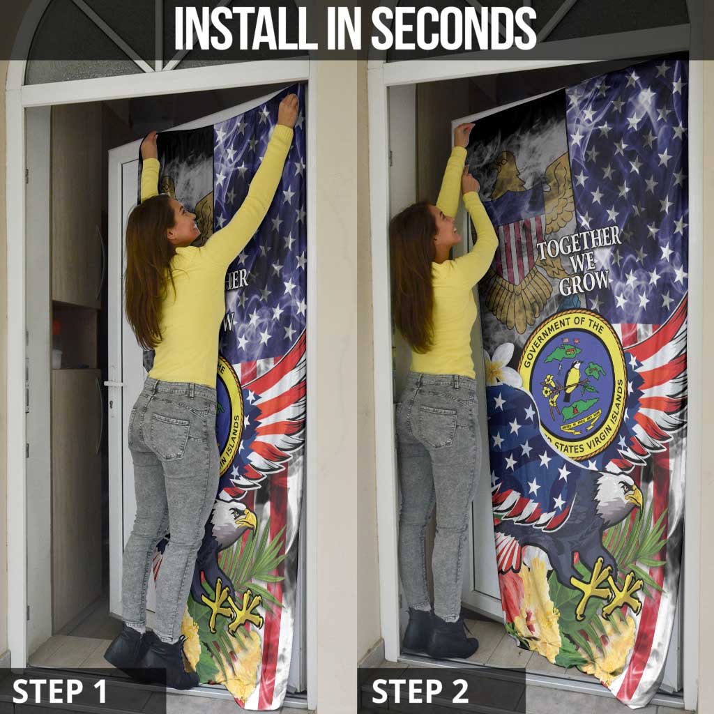 US Virgin Islands USA Half Flag Door Cover Together We Grow Smoke Effect - Wonder Print Shop