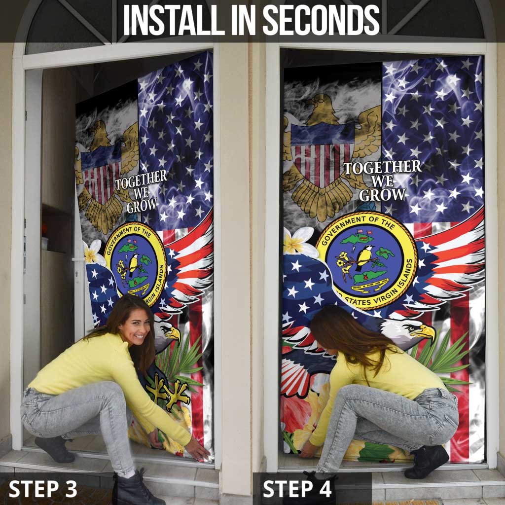US Virgin Islands USA Half Flag Door Cover Together We Grow Smoke Effect - Wonder Print Shop