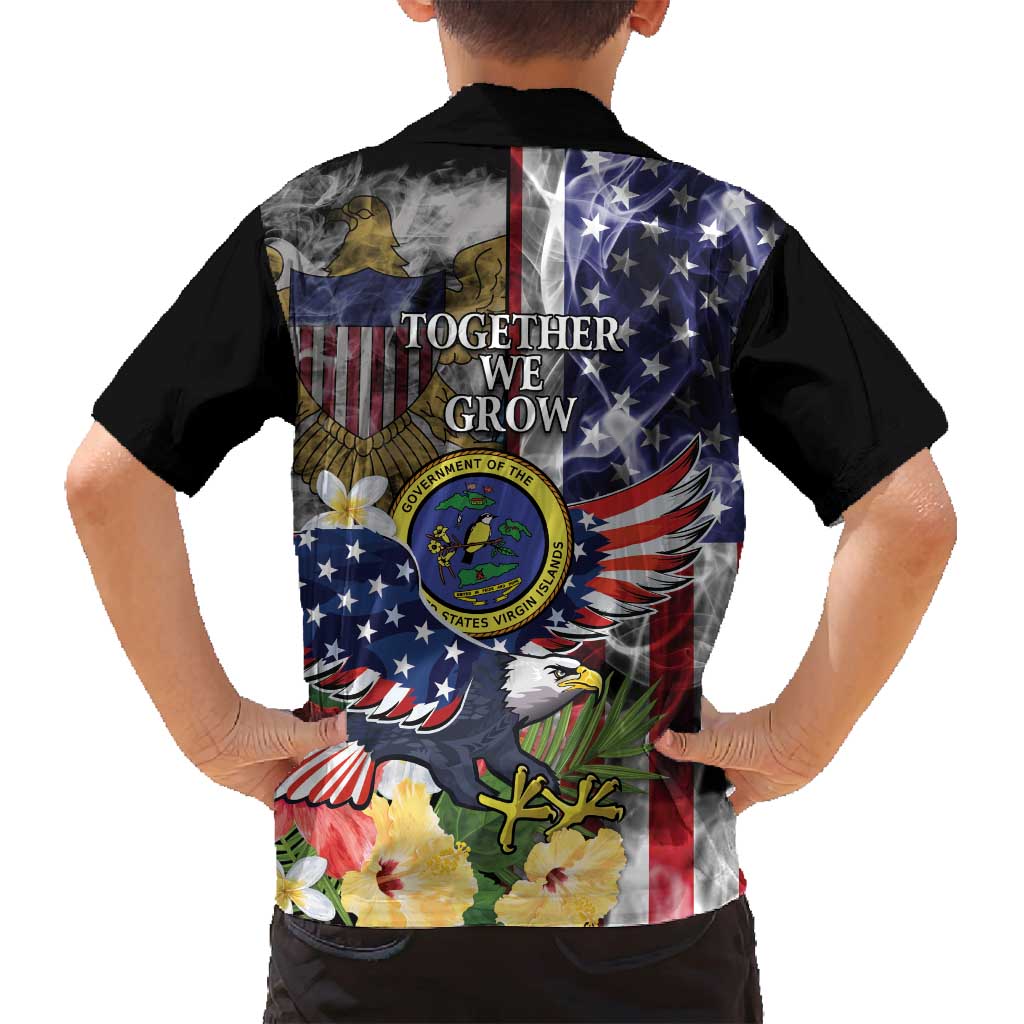 US Virgin Islands USA Half Flag Family Matching Long Sleeve Bodycon Dress and Hawaiian Shirt Together We Grow Smoke Effect - Wonder Print Shop