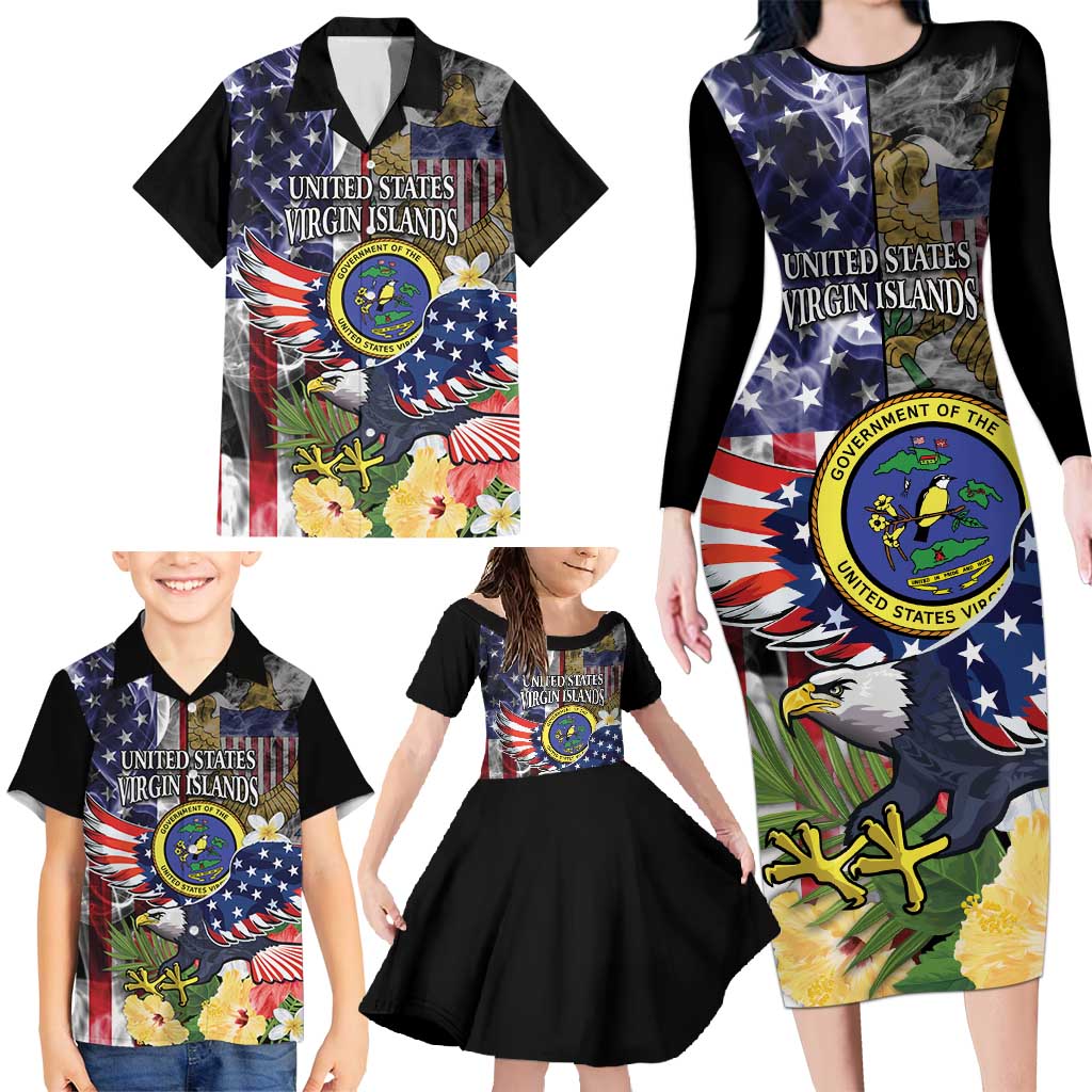 US Virgin Islands USA Half Flag Family Matching Long Sleeve Bodycon Dress and Hawaiian Shirt Together We Grow Smoke Effect - Wonder Print Shop